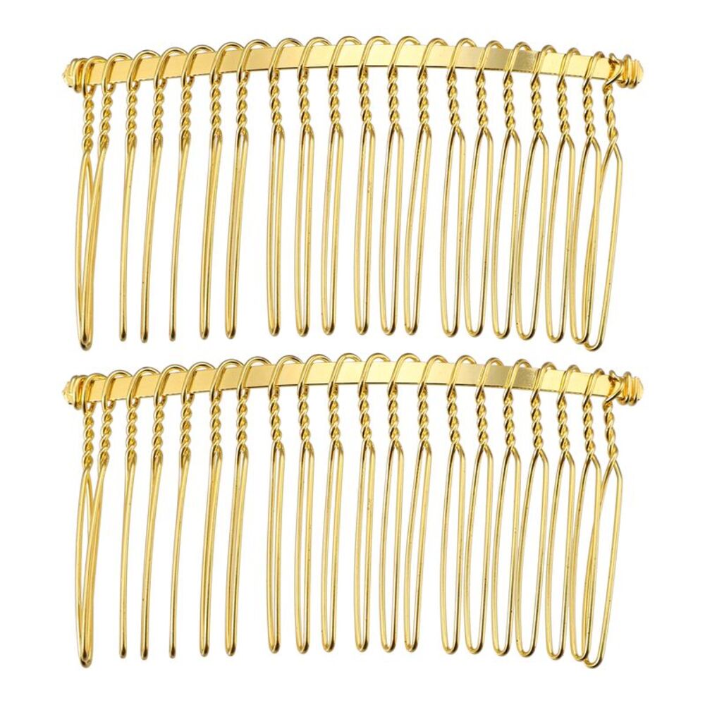 2 Pcs No Slip Hair Side Combs Accessories Metal Gold Tone 3"